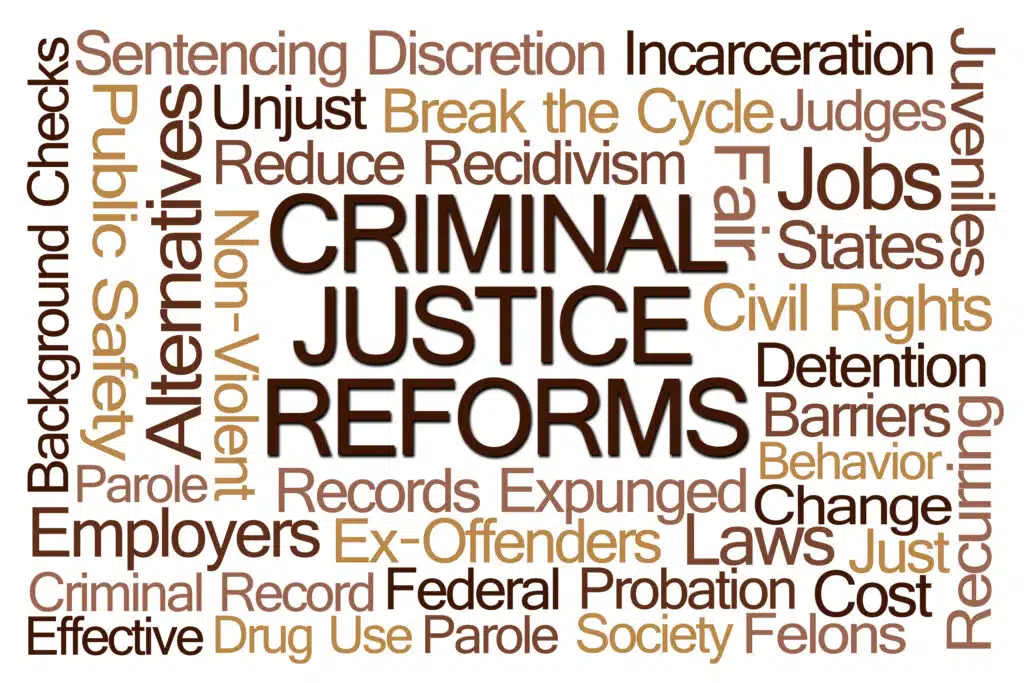 Collage of terms related to Criminal Justice Reforms