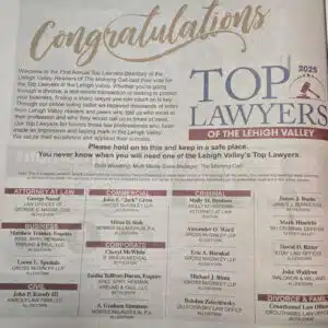 Image of the Morning Call's 2025 Top Lawyers of the Lehigh Valley list.