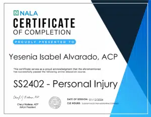 Yesenia Alvarado Advanced Certified Paralegal Certification
