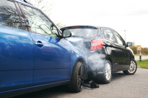 Rear-end car accident scene