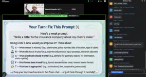 Screenshot of Tom Pivnicny giving a Zoom Presentation on "Effective AI Prompting for Legal Professionals"